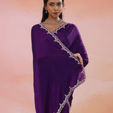 Dark Purple Crepe Saree With Fancy Border