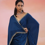 Navy Blue Crepe Saree With Fancy Border