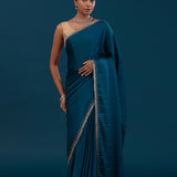 Dark Pine Green Solid Satin Saree