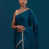 Dark Pine Green Solid Satin Saree