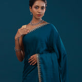 Dark Pine Green Solid Satin Saree