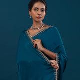Dark Pine Green Solid Satin Saree