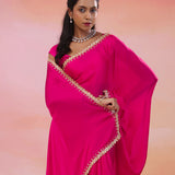 Hot Pink Crepe Saree With Scallop Border