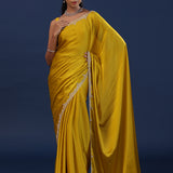 Golden Yellow Solid Satin Saree
