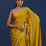 Golden Yellow Solid Satin Saree