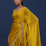Golden Yellow Solid Satin Saree