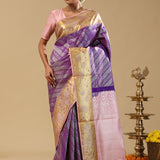 Violet Kanjivaram Silk Saree With Meenakari Border