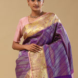 Violet Kanjivaram Silk Saree With Meenakari Border