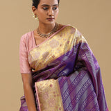 Violet Kanjivaram Silk Saree With Meenakari Border