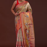 Mint Blue Kanjivaram Tissue Saree With Woven Patterns