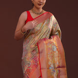 Mint Blue Kanjivaram Tissue Saree With Woven Patterns