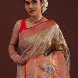 Mint Blue Kanjivaram Tissue Saree With Woven Patterns