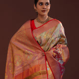 Mint Blue Kanjivaram Tissue Saree With Woven Patterns