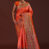 Vibrant Orange Kanjivaram Silk Saree With Designer Border