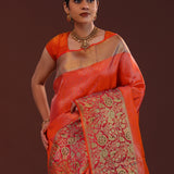 Vibrant Orange Kanjivaram Silk Saree With Designer Border