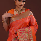 Vibrant Orange Kanjivaram Silk Saree With Designer Border
