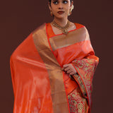 Vibrant Orange Kanjivaram Silk Saree With Designer Border