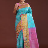 Sky Blue Kanjivaram Silk Saree With Designer Border