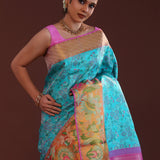Sky Blue Kanjivaram Silk Saree With Designer Border