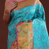 Sky Blue Kanjivaram Silk Saree With Designer Border