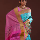 Sky Blue Kanjivaram Silk Saree With Designer Border