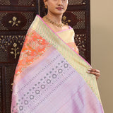 Orange Kanjivaram Silk Saree With Floral Border