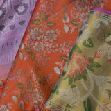 Orange Kanjivaram Silk Saree With Floral Border