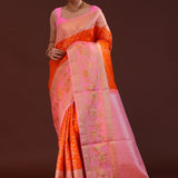 Orange Kanjivaram Silk Saree With Meenakari Border