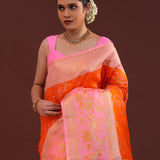 Orange Kanjivaram Silk Saree With Meenakari Border