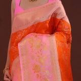 Orange Kanjivaram Silk Saree With Meenakari Border