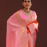 Orange Kanjivaram Silk Saree With Meenakari Border