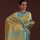 Yellow And Blue Kanjivaram Tissue Saree With Rangkat Design