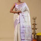 Silver Kanjivaram Tissue Saree With Contrast Border
