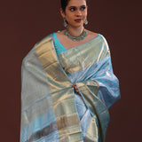 Blue Kanjivaram Silk Saree With Floral Jaal