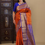 Brownish Orange Kanjivaram Silk Saree With Contrast Border