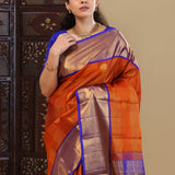 Brownish Orange Kanjivaram Silk Saree With Contrast Border