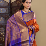 Brownish Orange Kanjivaram Silk Saree With Contrast Border