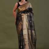 Black Kanjivaram Silk Saree With Checks Pattern