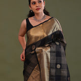 Black Kanjivaram Silk Saree With Checks Pattern