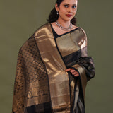 Black Kanjivaram Silk Saree With Checks Pattern