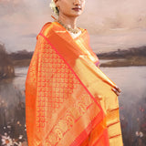 Dark Maroon Kanjivaram Silk Saree With Checks Pattern