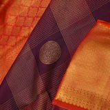 Dark Maroon Kanjivaram Silk Saree With Checks Pattern