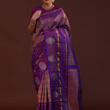 Indigo Purple Kanjivaram Silk Saree With Double Deck Border