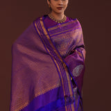 Indigo Purple Kanjivaram Silk Saree With Double Deck Border