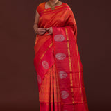Red Kanjivaram Silk Saree With Double Deck Border