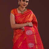 Red Kanjivaram Silk Saree With Double Deck Border