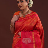 Red Kanjivaram Silk Saree With Double Deck Border