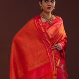 Red Kanjivaram Silk Saree With Double Deck Border
