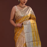 Gold Kanjivaram Tissue Saree With Horizontal Stripes