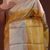 Gold Kanjivaram Tissue Saree With Horizontal Stripes